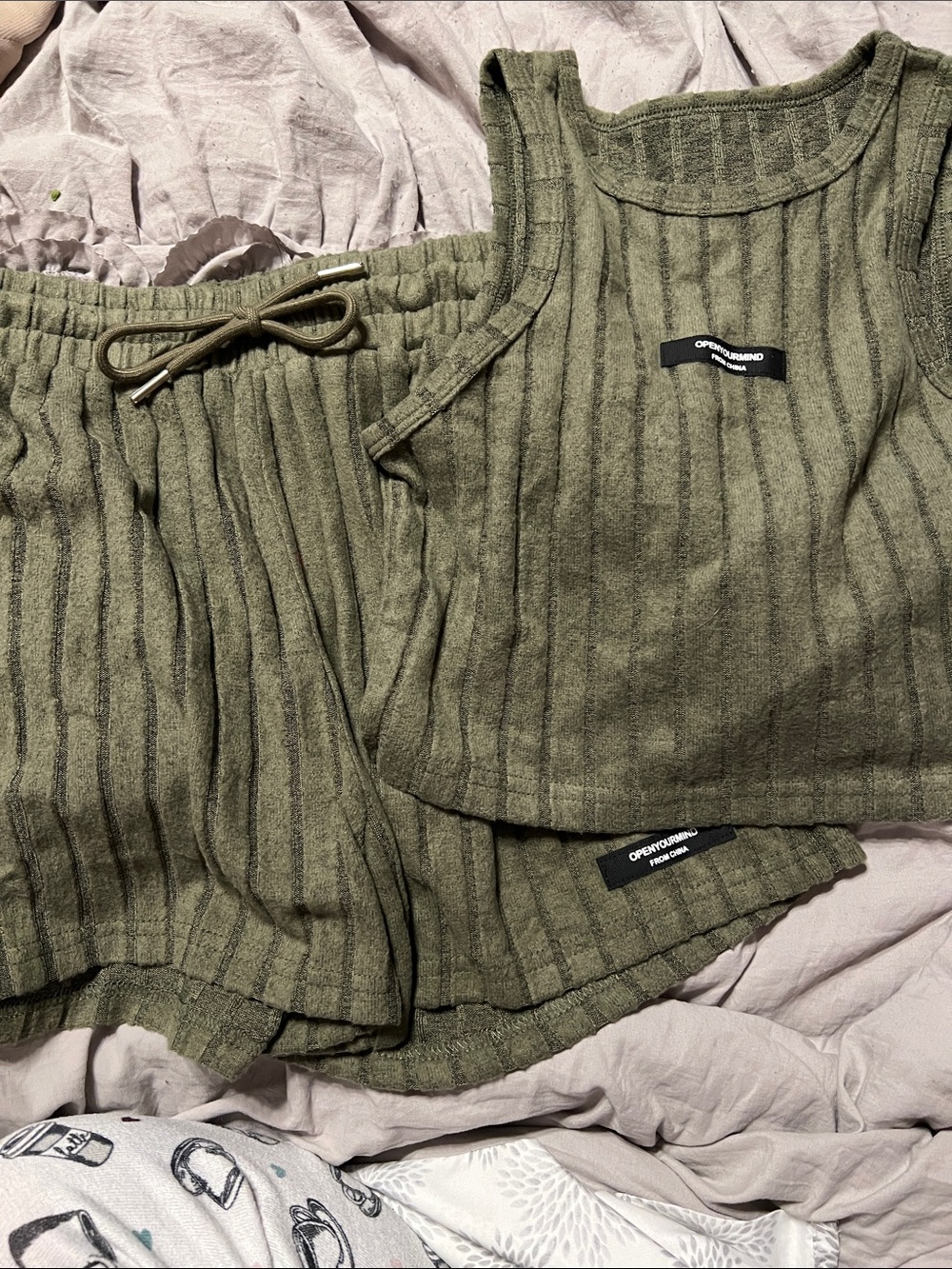 Womenβs Olive Ribbed Tank and Shorts PJ set